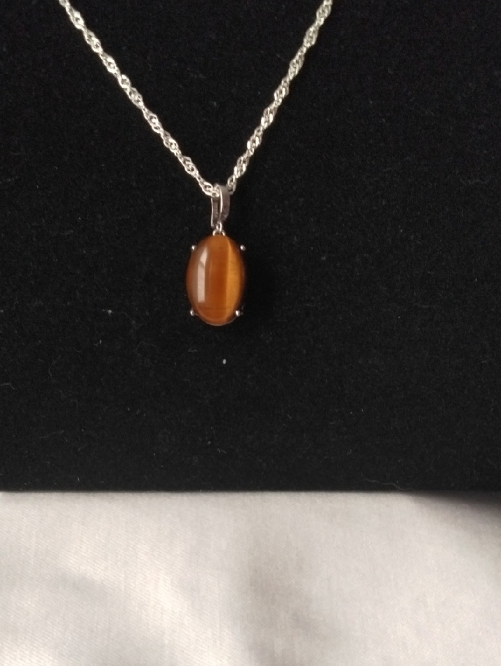 Silver Chain Necklace with Tigers Eye Oval Pendant
